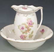 T G Green jug and basin decorated with roses, H30