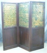 Victorian mahogany screen/three fold room divider with embossed panels decorated with oak leaves and