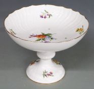 Copenhagen comport with hand-painted flower decoration and moulded border, H15 x D21cm