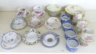 A collection of decorative teaware including Limoges, Paragon, Aynsley, Royal Albert, Adderley, four