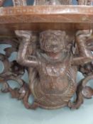 Burmese heavily carved wall bracket/ shelf, H75cm