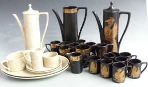 Susan Williams-Ellis for Portmeirion retro coffee sets in Greek key and Phoenix patterns and another