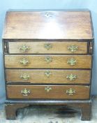 19thC oak bureau with leather inset fall flap, fitted interior and four graduated drawers, raised on
