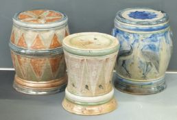 Three studio pottery seats, tallest 39cm