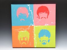 Beatles interest acrylic on canvas, 50 x 50cm and six smaller examples