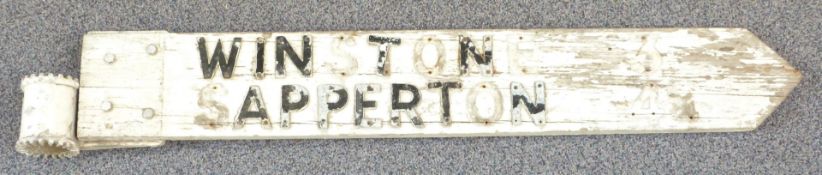 Traditional English wooden crossroads sign 'Winston and Sapperton' of Stroud/ Cirencester