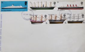 RMS Queen Elizabeth II corner block of four stamps red omitted GB 1969 (SG778c) unused together with