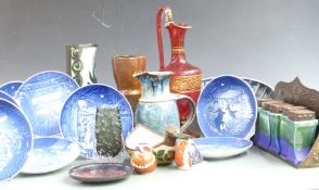 A collection of ceramics including studio pottery, Copenhagen/ Bing and Grondahl Christmas plates