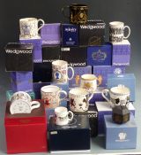 A collection of limited edition Wedgwood mugs by Richard Guyett, most boxed, further Wedgwood, Royal