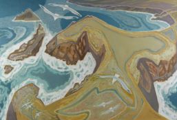 Oliver Heywood (1920-1992) large oil on canvas abstract coastal scene The Rumps, Pentire, North