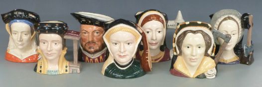 Seven Royal Doulton large character jugs comprising Henry VIII and Six Wives, tallest 20cm