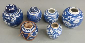 Six Chinese late 19thC/early 20thC blue and white prunus flower porcelain ginger jars, one of