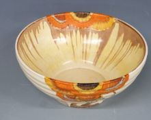 Clarice Cliff for Wilkinson Pottery Bizarre ribbed pedestal bowl decorated in the Delecia pattern,