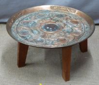 Early 20thC Chinese copper plated table and censer or bowl raised on four claw feet, both