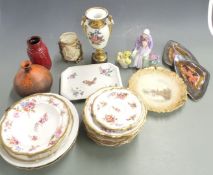 Royal Worcester vase, Grainger & Co blush ivory plate of Stratford-on-Avon, twin handled vase,