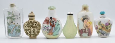 Six various Chinese ceramics, reverse painted glass and hardstone scent bottles