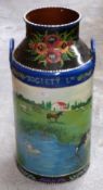 A hand painted bargeware Nottingham Co-op milk churn decorated with a pastoral scene, height 71cm