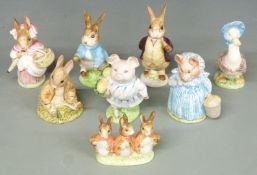 Eight Beswick Beatrix Potter figures, some with BP2 gold oval backstamps including Peter, Mrs