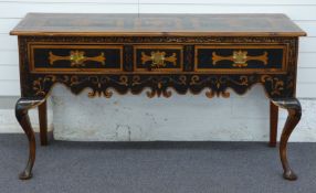 Georgian style three drawer sideboard or dresser base raised on cabriole legs, W160 x D55 x H87cm