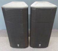 A pair of JBL professional large stereo speakers, 'powered by Crown' to base, with recessed handles,