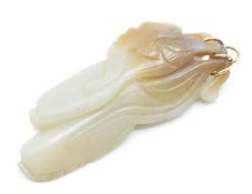 Chinese jadeite pendant depicting a fruit and bat, 8cm long