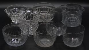 Eight cut glass wine rinsers and bowls, largest 14cm in diameter.