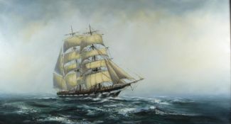 Anthony Hedges 20thC oil on canvas of a ship under full sail, signed lower right, 50x 90cm, in