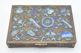 An early 20thC Chinese box set with enamel depicting auspicious symbols, 12 x 8 x 2cm