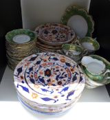 Victorian George Jones teaware, approximately 41 pieces, five Spode Willow pattern soup dishes and a