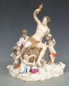 Meissen large Bacchanalian figural group, blue crossed swords mark and impressed numbers 2202 and 91