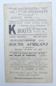 Gloucestershire v South Africans, November 1906, Kingsholm, Gloucester Rugby programme, Springboks