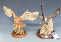 Four large porcelain Franklin Mint owl figures, Spectacled Owl, Horned Owl, Screech Owl and