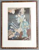 19thC Japanese woodblock of a court scene, 32 x 23cm