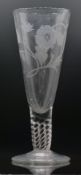 An oversized clear ale glass with twisted stem, engraved decoration of flowers and 'Fiat' marked