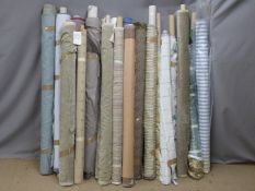 Approximately 18 remnants of upholstery fabric in various colours, patterns and materials, W145cm,