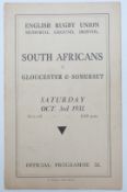 South Africans v Gloucester & Somerset 1931 Rugby programme