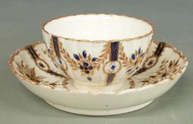 Caughley tea bowl and saucer with royal blue and gilt decoration