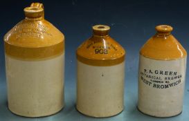 Three stoneware flagons for Wintle Bros Dursley, John Arnold Wickwar and P A Green West Bromwich,