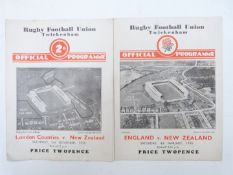 Two Rugby programmes London Counties v New Zealand 1935 and England v New Zealand (All Blacks)