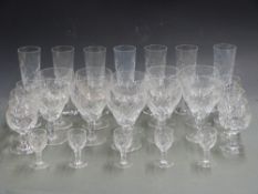 A suite of Royal Brierly cut drinking glasses comprising ten red wine, six sherry, seven flutes