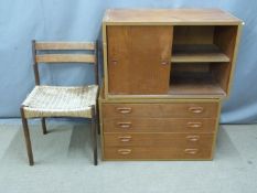 Scandinavian rush seated chair and two retro Ladderax / G Plan style units, each W80 x D43 x H50cm