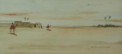 Watercolour 'An Egyptian Village' monogrammed JCJ and dated 1929 lower left, 17 x 35cm