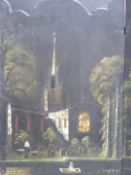 Japanese lacquer screen with mother of pearl decoration, H60 x W59cm