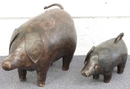 Two leather pig footstools, pig and piglet, possibly Liberty, tallest 45cm