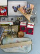 A collection of Chinese collectables, taxidermy butterflies, ink sets, soapstone etc