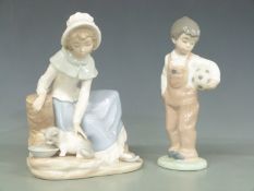 Two Lladro and three Nao figures, tallest 27cm