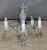 Five-branch cut glass electric chandelier, H45 x D45cm