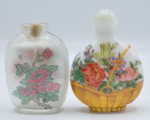 Chinese enamelled scent bottle and a reverse painted glass scent bottle both with decoration