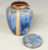 Royal Doulton covered pot pourri with gilded decoration, H15.5cm, a sleeve vase with tube lined