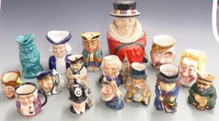 Five small Royal Doulton character jugs, French jug, Ralph Wood, novelty Beefeater covered container